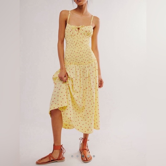 Free People Lavender Daze Midi Dress Strawberry Lemon Combo NWOT! SZ S - Picture 3 of 11